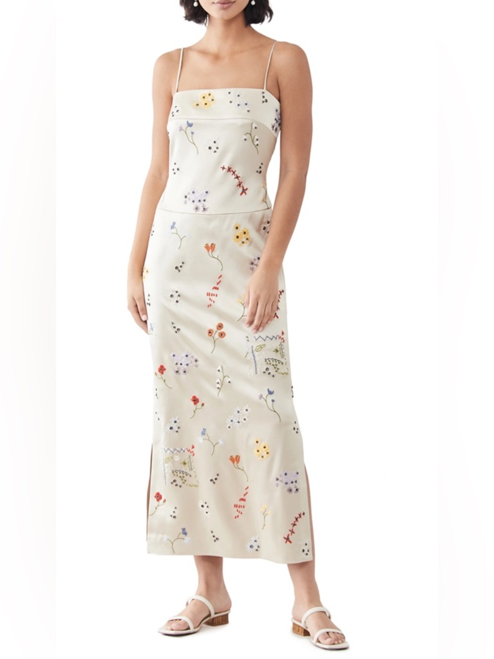 TORY BURCH Embroidered Satin Floral Midi Shift Cocktail Formal Dress \\ 6